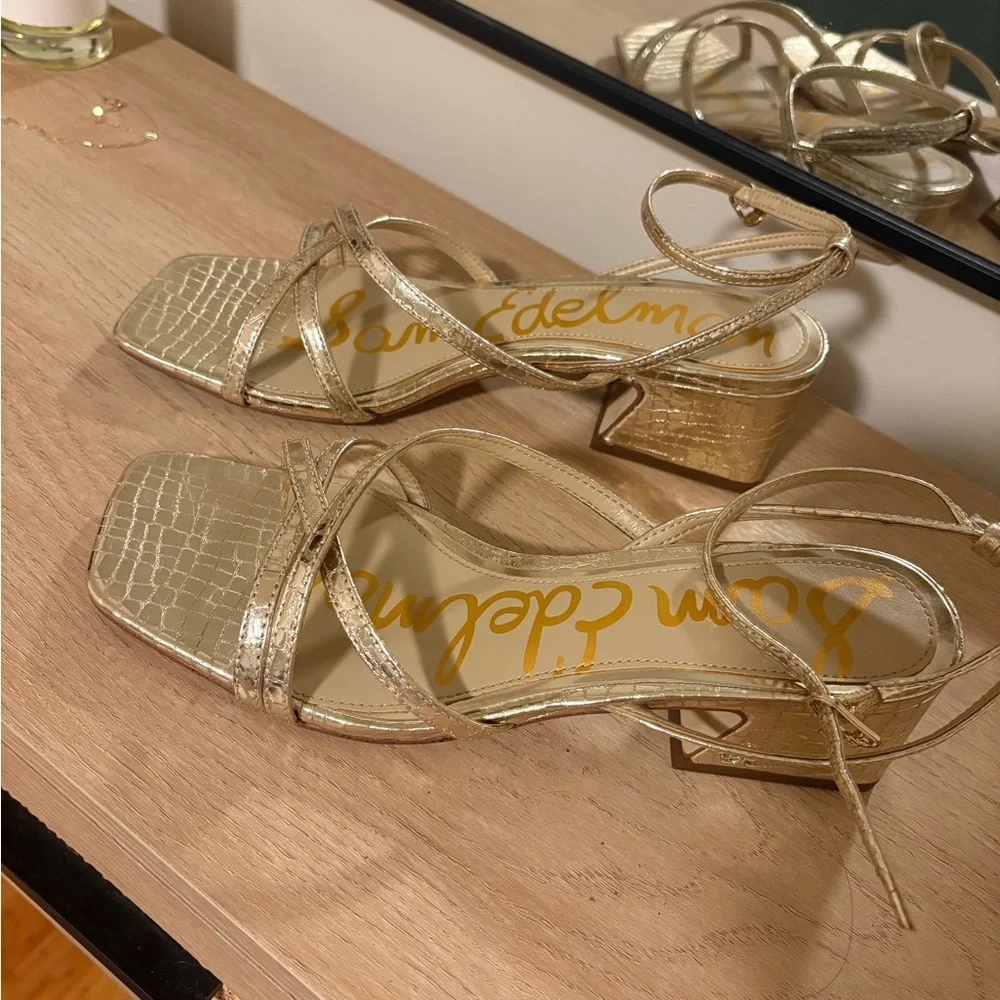 Sam Edelman Gold Block Heel Sandals - Picture 4 of 6